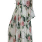 Elegant White Silk Maxi Dress with Pink Roses