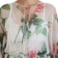 Elegant White Silk Maxi Dress with Pink Roses