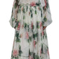 Elegant White Silk Maxi Dress with Pink Roses