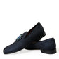 Elegant Blue Lurex Loafers with Crystal Accents