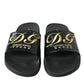 Elegant Black and Gold Leather Slides