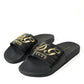 Elegant Black and Gold Leather Slides
