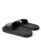 Elegant Black and Gold Leather Slides