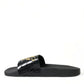 Elegant Black and Gold Leather Slides