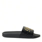 Elegant Black and Gold Leather Slides