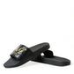 Elegant Black and Gold Leather Slides