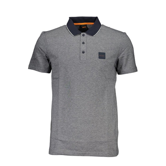 Blue Cotton Men Polo Shirt