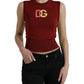 Elegant Silk Crew Neck Tank Top with Logo Patch
