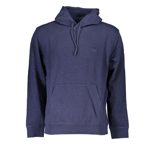 Blue Cotton Men Sweater with Hood