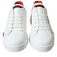 Elegant White and Red Calfskin Sneakers