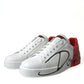 Elegant White and Red Calfskin Sneakers
