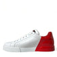 Elegant White and Red Calfskin Sneakers