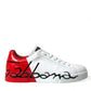 Elegant White and Red Calfskin Sneakers