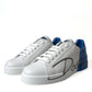 Elegant White and Blue Low-Top Sneakers