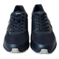 Elegant Blue Leather Low Top Sneakers