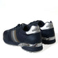 Elegant Blue Leather Low Top Sneakers