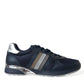 Elegant Blue Leather Low Top Sneakers