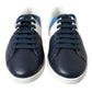 Elegant White and Blue Leather Sneakers