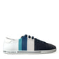 Elegant White and Blue Leather Sneakers