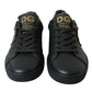 Elegant Black and Gold Leather Sneakers