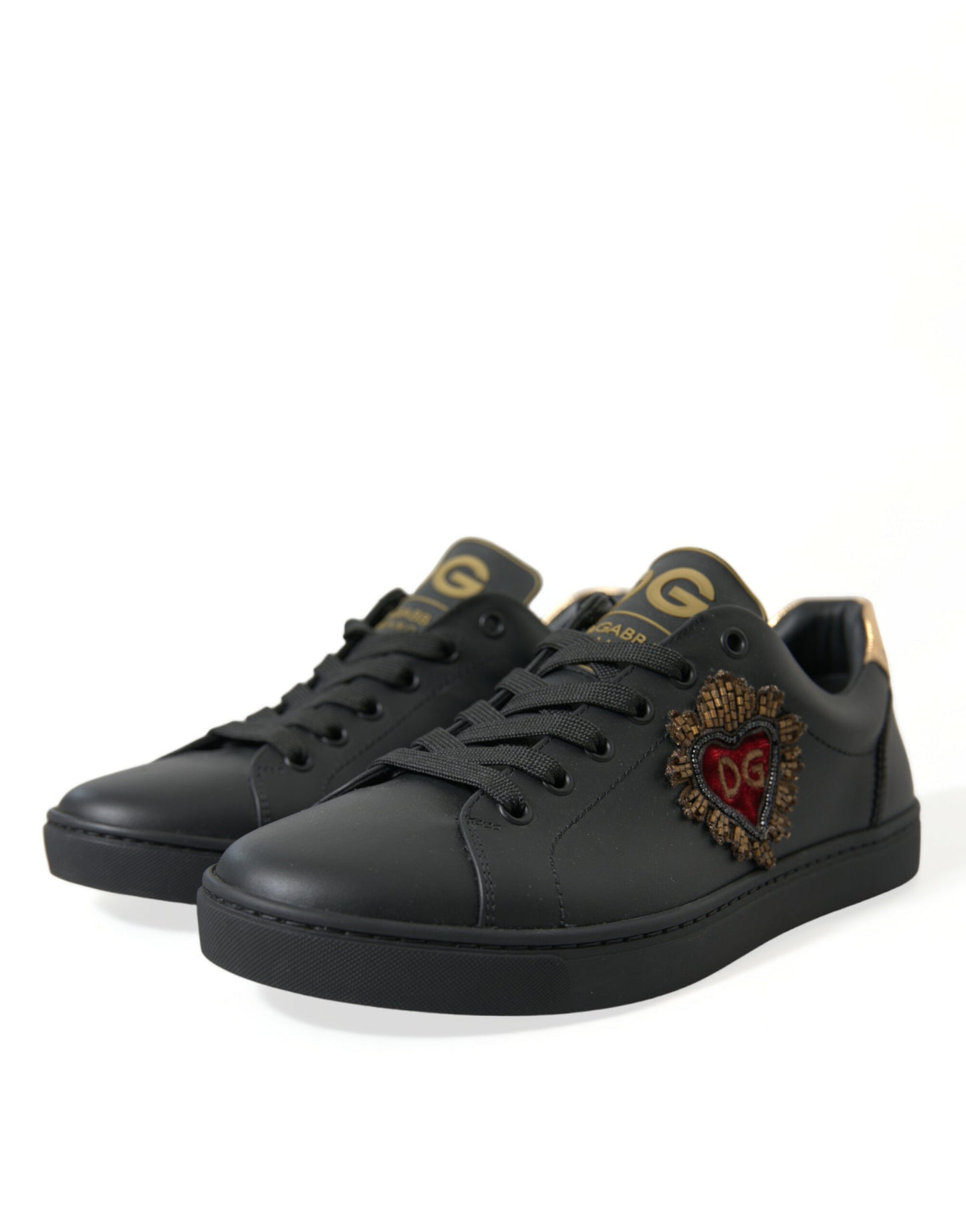 Elegant Black and Gold Leather Sneakers