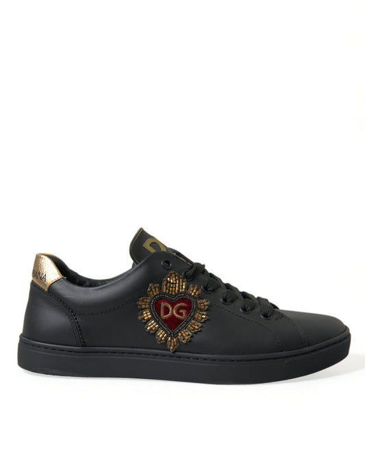 Elegant Black and Gold Leather Sneakers