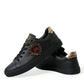 Elegant Black and Gold Leather Sneakers