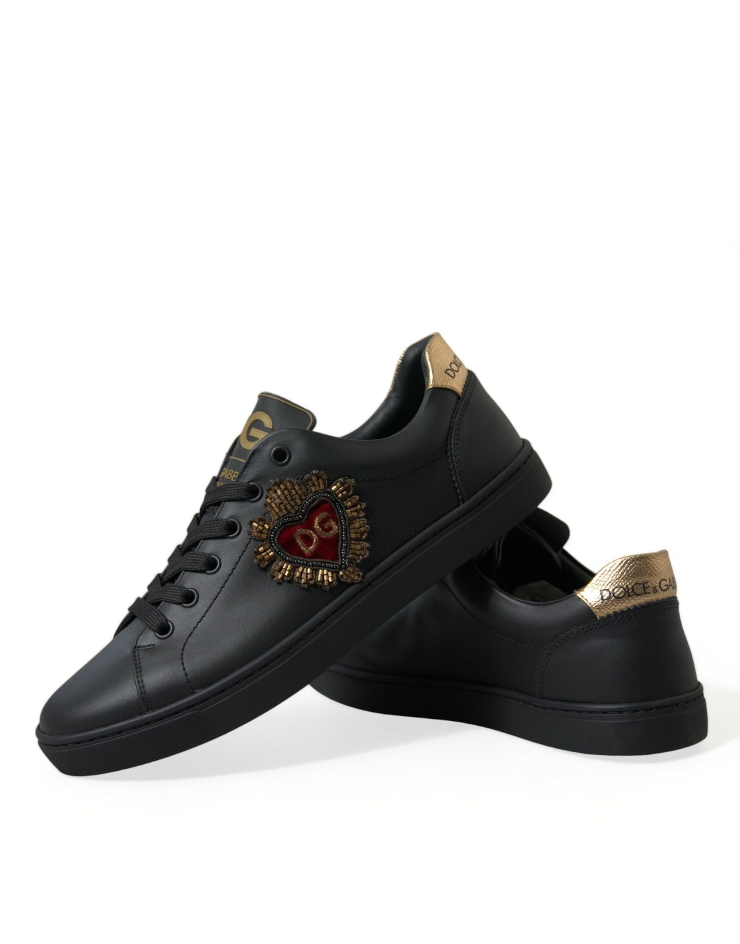 Elegant Black and Gold Leather Sneakers