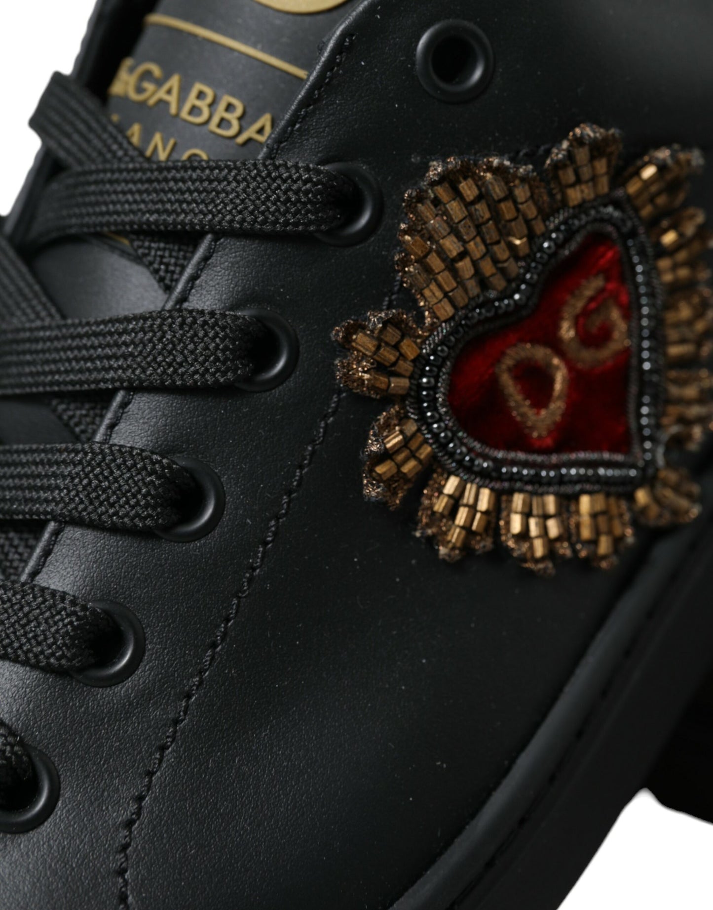 Elegant Black and Gold Leather Sneakers