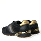 Elegant Low Top Leather Trainers - Black & Gold