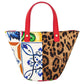 Elegant Floral Cotton Handbag with Leather Accents