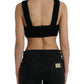 Elegant Black Cashmere Bustier Crop Top