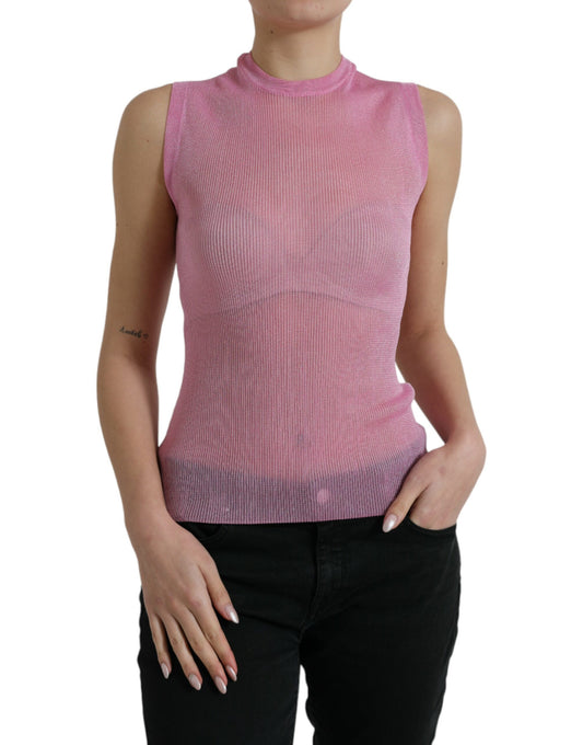 Elegant Pink Crew Neck Tank Top