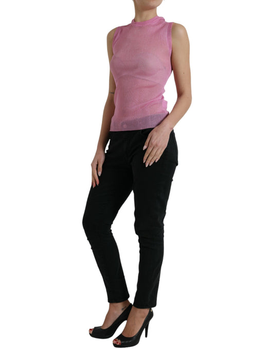 Elegant Pink Crew Neck Tank Top
