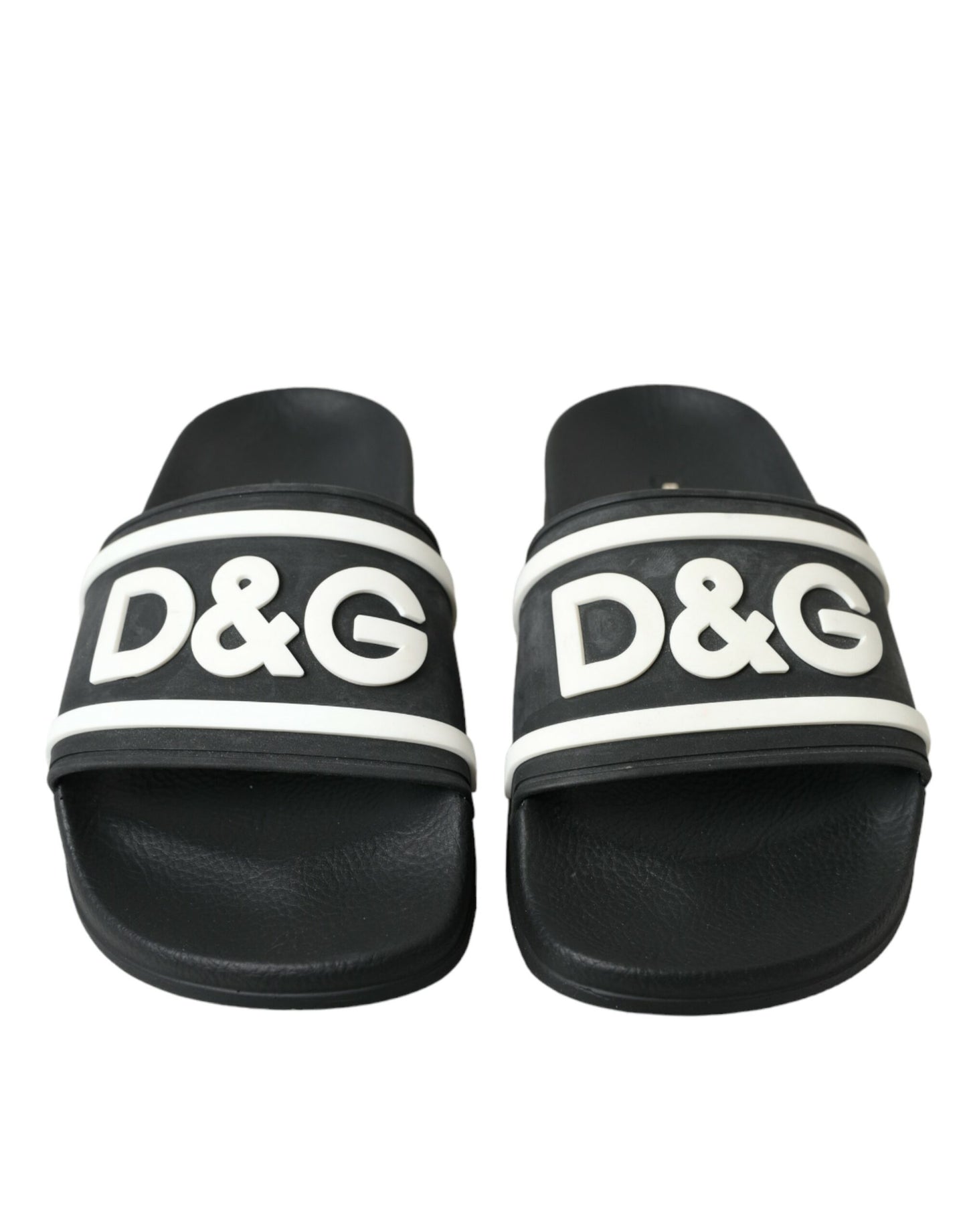 Chic Black Logo Embossed Rubber Slides