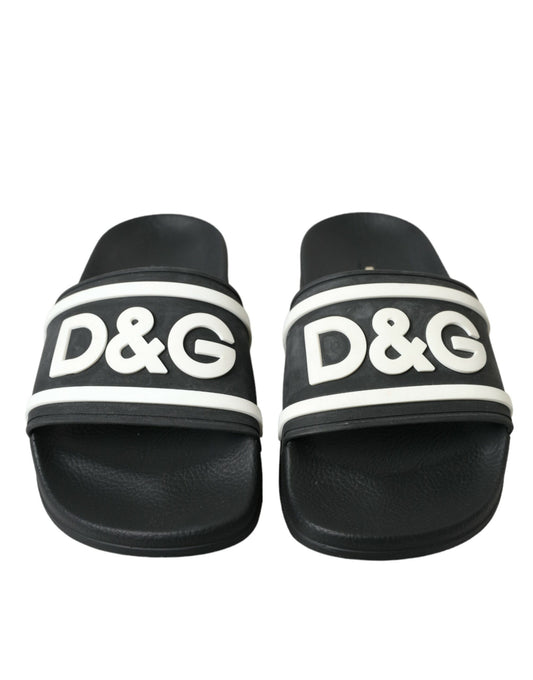 Chic Black Logo Embossed Rubber Slides