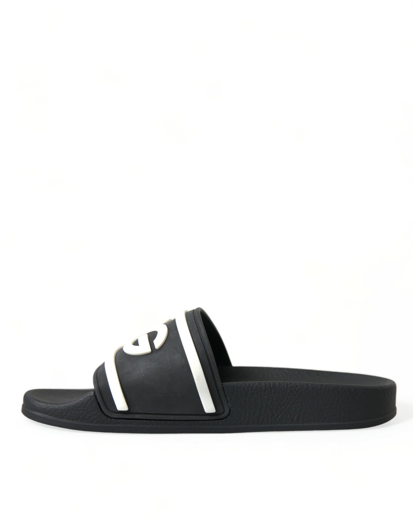 Chic Black Logo Embossed Rubber Slides