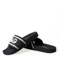 Chic Black Logo Embossed Rubber Slides
