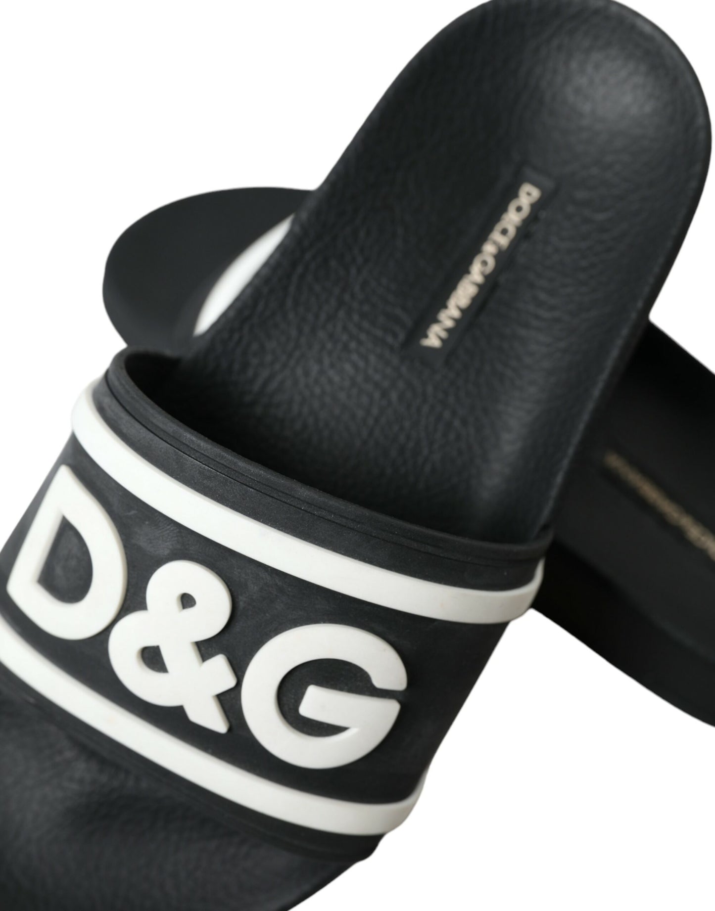 Chic Black Logo Embossed Rubber Slides