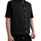 Sleek Black High-Neck Vest Jacket