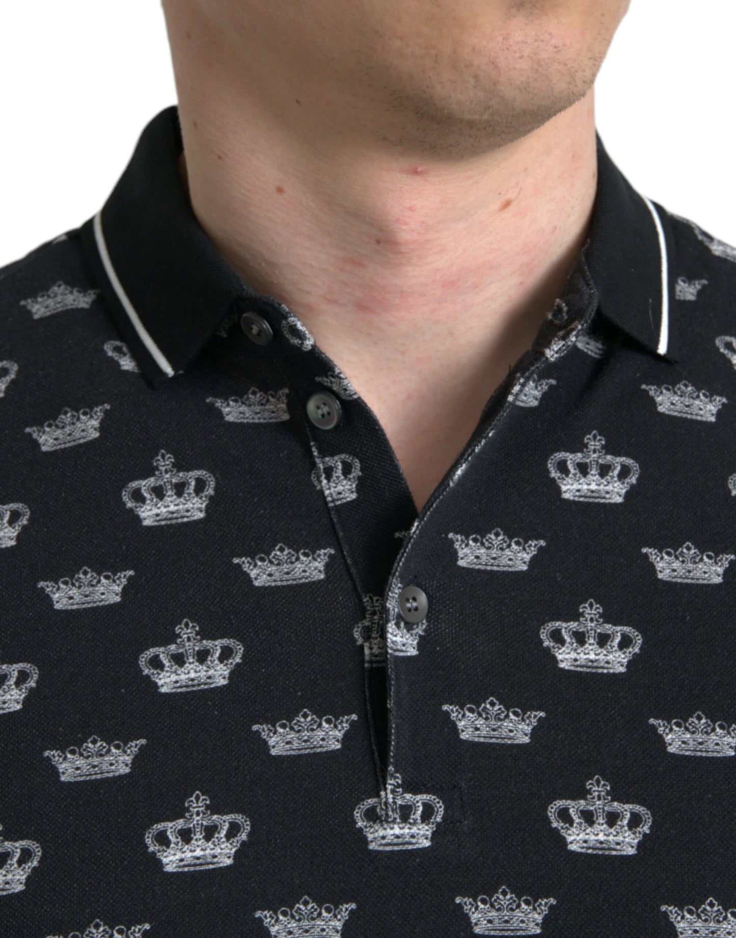 Elegant Crown Motif Cotton Polo Tee