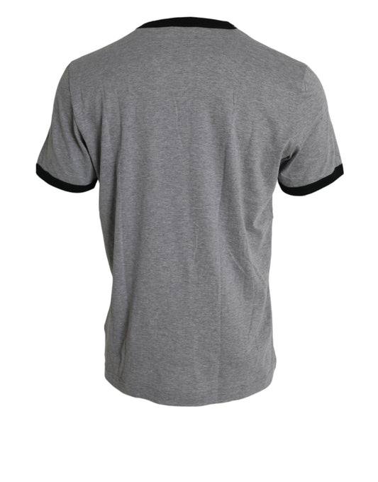 Heart Print Crew Neck Cotton Tee in Gray
