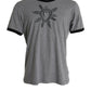 Heart Print Crew Neck Cotton Tee in Gray
