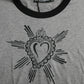 Heart Print Crew Neck Cotton Tee in Gray