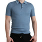 Silk Henley Polo Tee in Sky Blue
