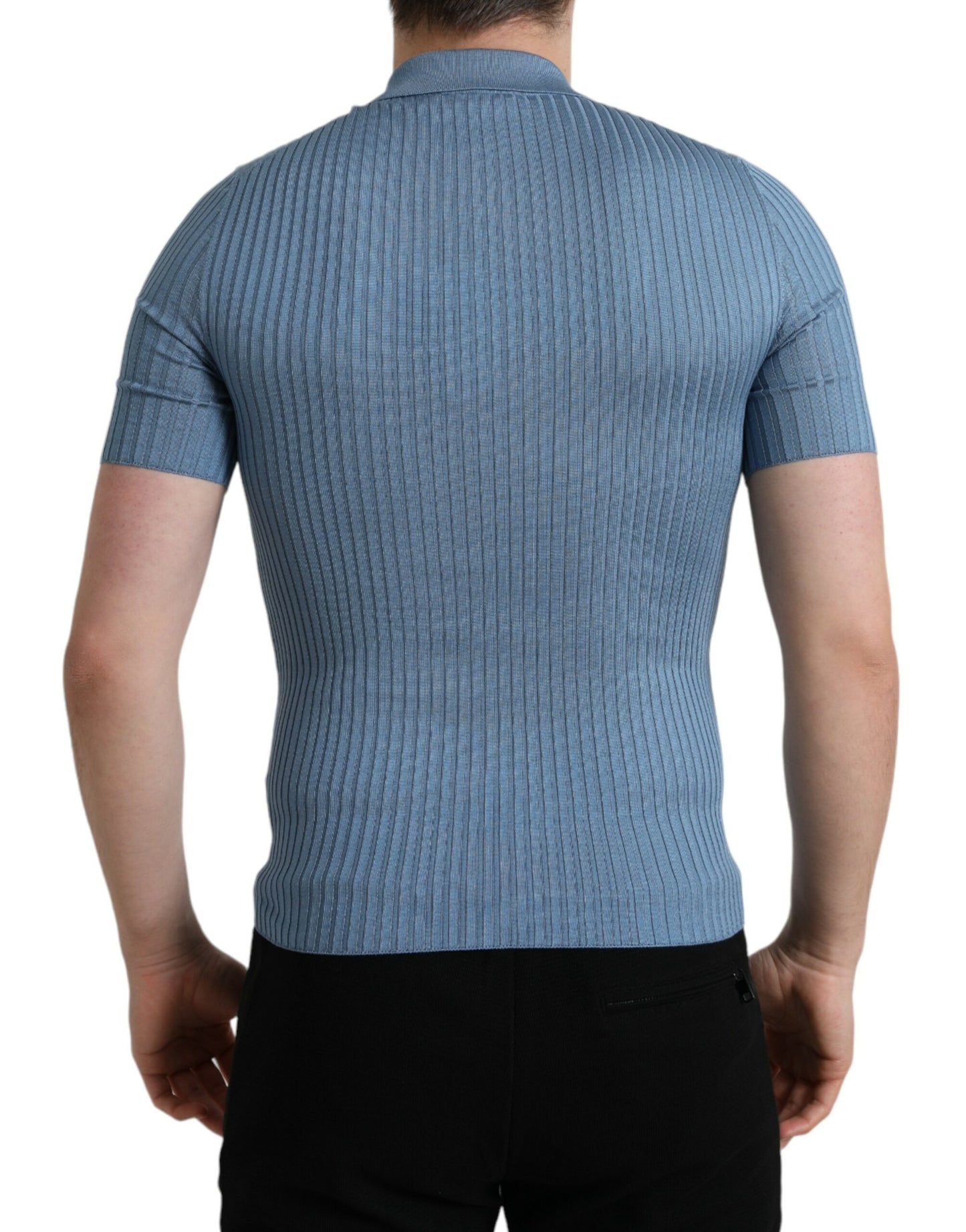 Silk Henley Polo Tee in Sky Blue