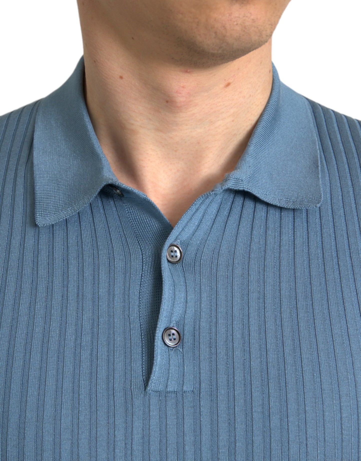 Silk Henley Polo Tee in Sky Blue