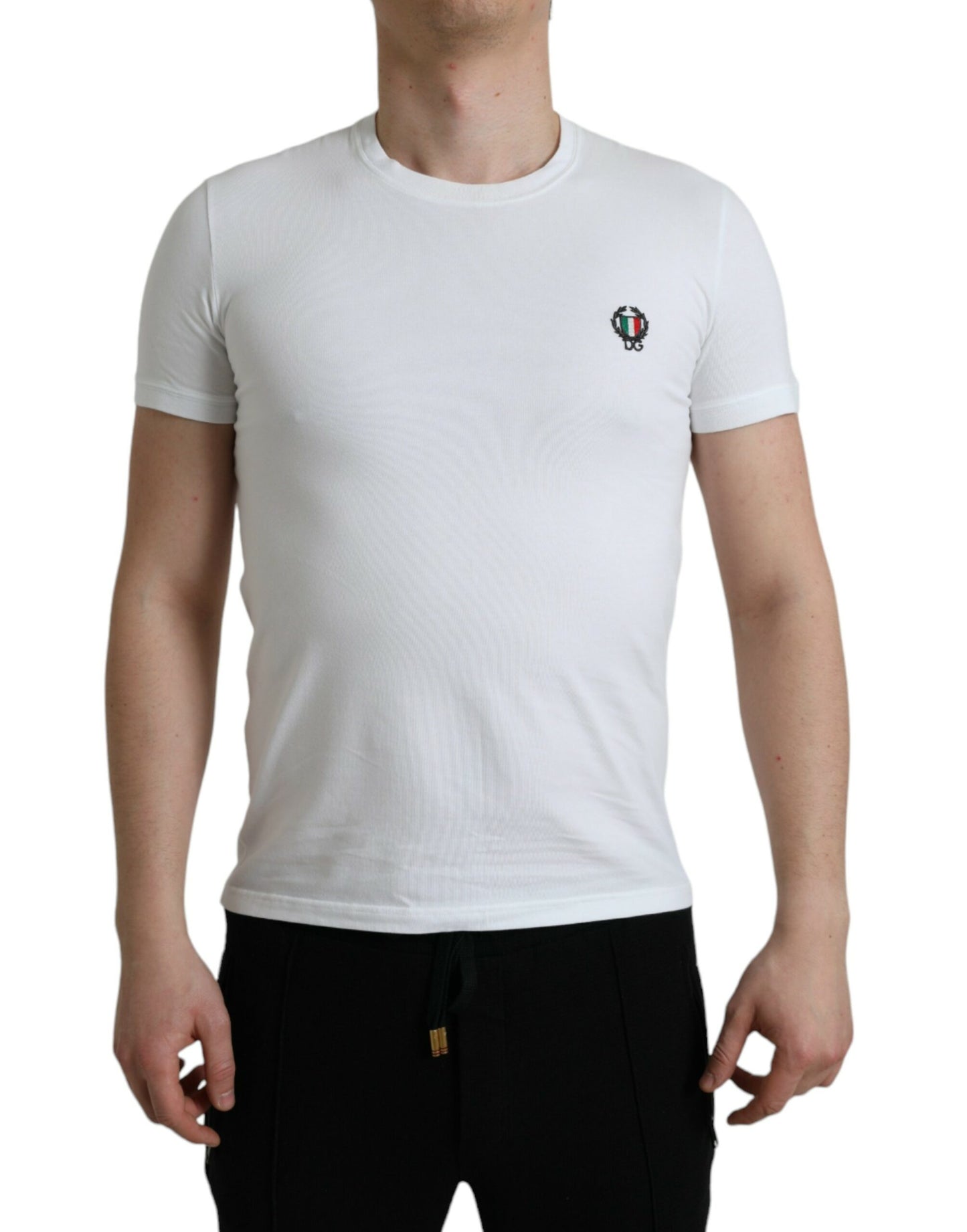 Elegant Crew Neck Tee with Emblematic Crest