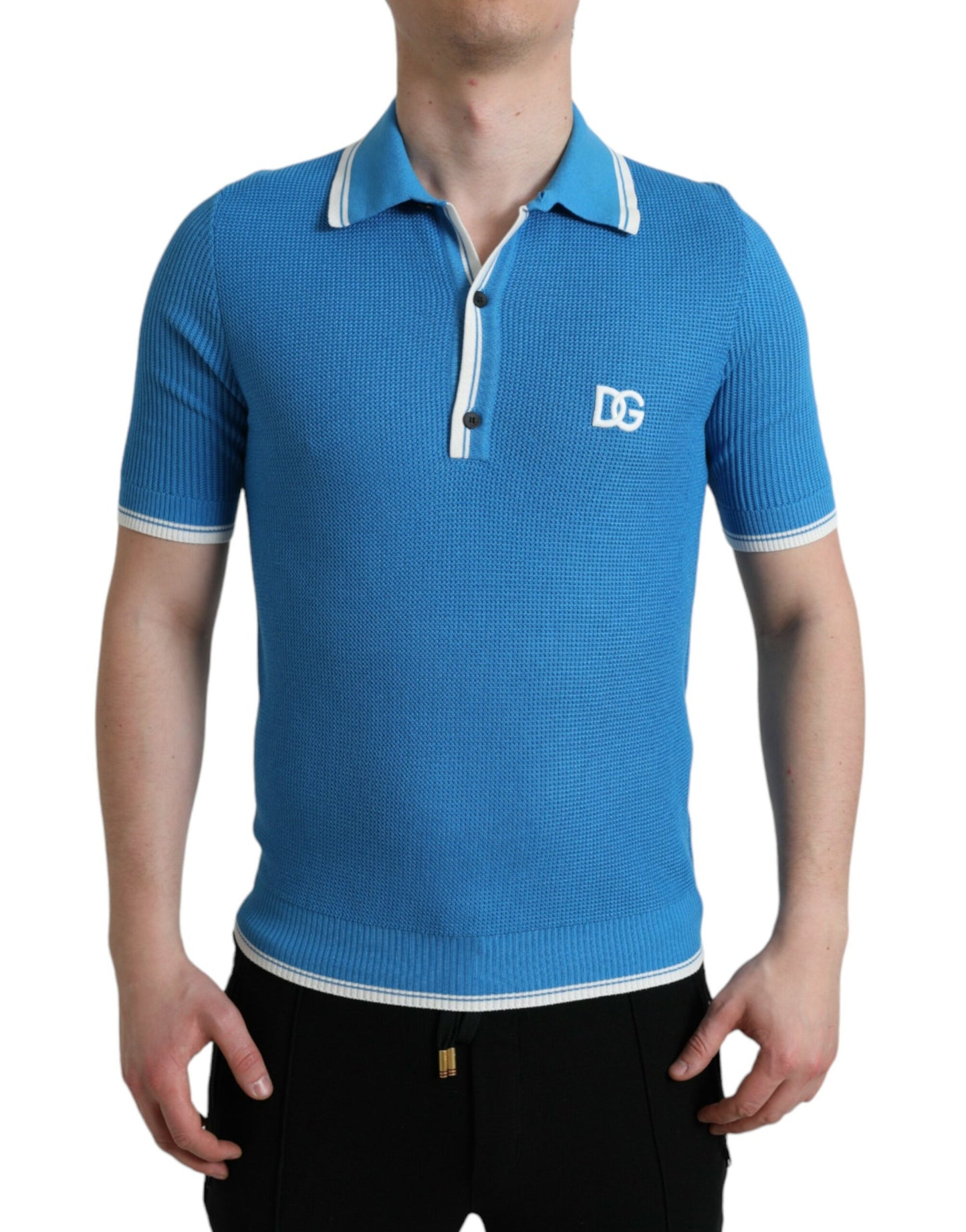 Elegant Blue Cotton Blend Polo T-shirt
