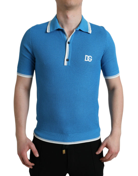 Elegant Blue Cotton Blend Polo T-shirt